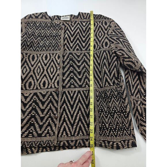 Chicos large coatigan heavy twill cotton button front brown black Aztec EUC L - Picture 7 of 8